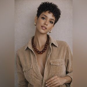 Vintage Lucite Beaded Necklace 23” Cherry Amber Tone Graduated Statement Strand